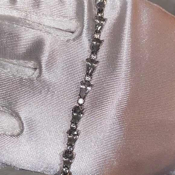 Diamond Tear Drop 14k White Gold Plated Sterling Silver Adjustable Bracelet - Picture 16 of 17